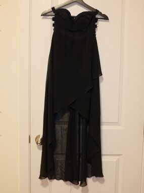 Strapless Black Asymmetric Chiffon Evening Dress